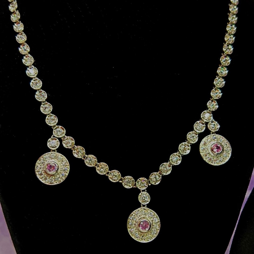 Pink Sapphire & Tourmaline Necklace and Bracelet/Bridal Accessories Jewelry - Picture 2 of 9